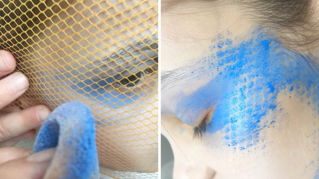 Die Netztechnik ist eine interessante Variante beim Kinderschminken: Die Farbe wird durch ein Netz aufgetragen