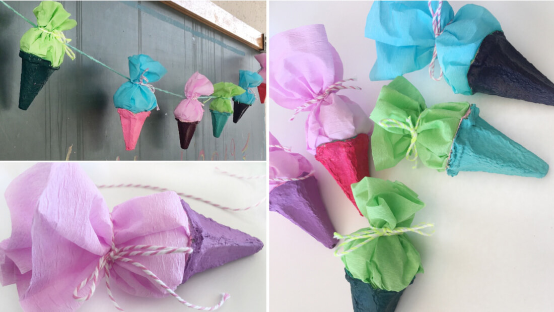 Mini-Schultüten aus Eierkartons sind eine hübsche Deko für die Einschulungsfeier