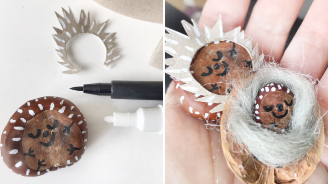 Winterschlaf-Igel aus Kastanien