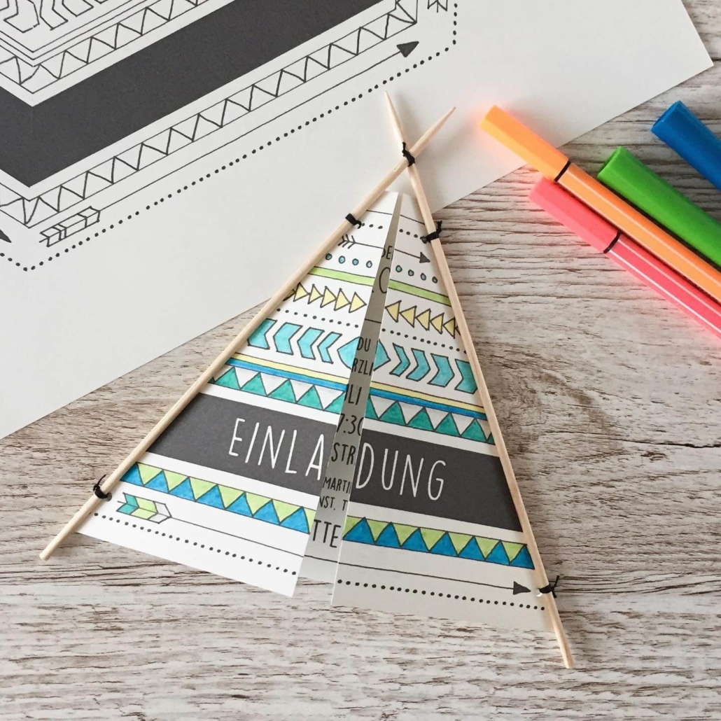 Indianerparty Einladung mit einem Tipi